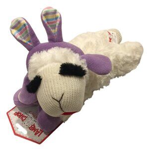 Lamb Chop Easter Bunny 11" Plush Squeaky Dog Toy Lilac Striped Ears Paws Bunny E
